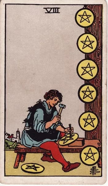 Carta dei tarocchi Rider–Waite–Smith: Otto di Denari